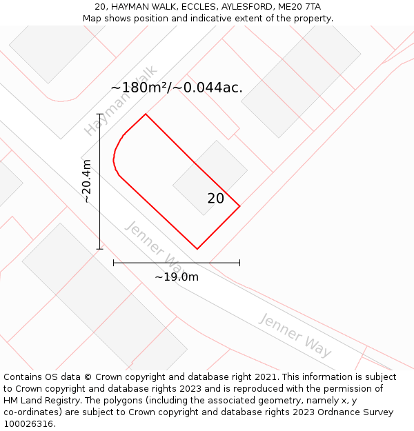 20, HAYMAN WALK, ECCLES, AYLESFORD, ME20 7TA: Plot and title map