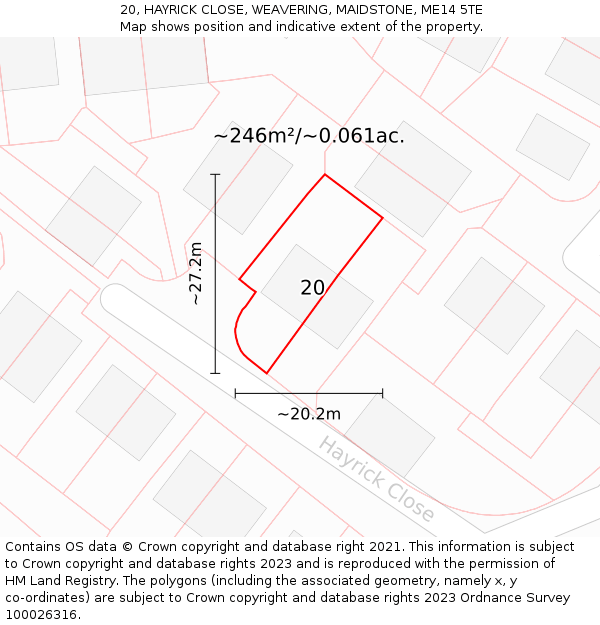 20, HAYRICK CLOSE, WEAVERING, MAIDSTONE, ME14 5TE: Plot and title map