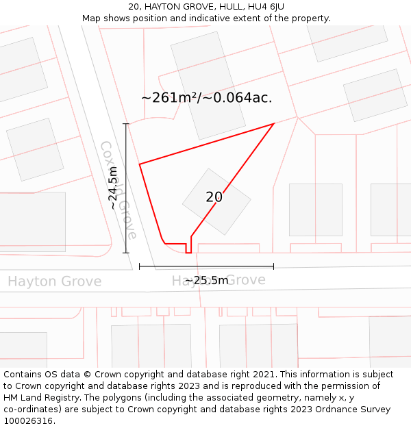 20, HAYTON GROVE, HULL, HU4 6JU: Plot and title map