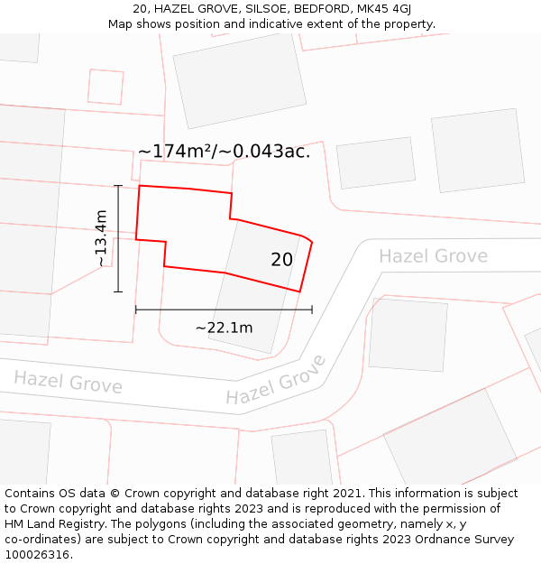 20, HAZEL GROVE, SILSOE, BEDFORD, MK45 4GJ: Plot and title map