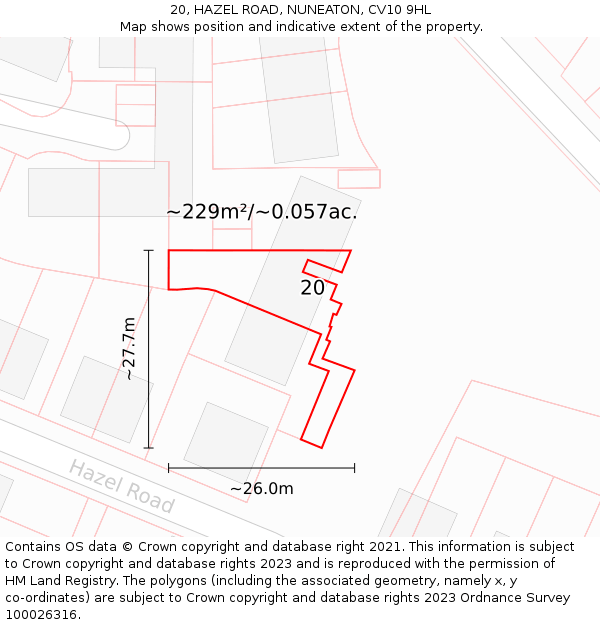 20, HAZEL ROAD, NUNEATON, CV10 9HL: Plot and title map