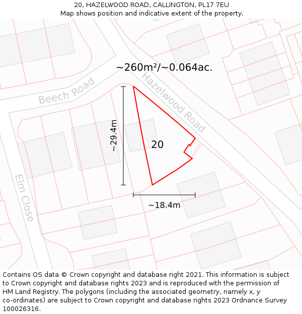 20, HAZELWOOD ROAD, CALLINGTON, PL17 7EU: Plot and title map