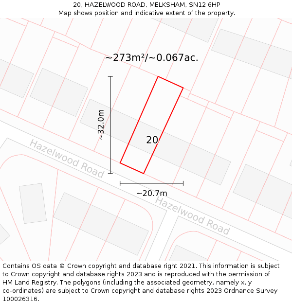 20, HAZELWOOD ROAD, MELKSHAM, SN12 6HP: Plot and title map