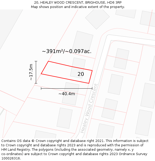 20, HEALEY WOOD CRESCENT, BRIGHOUSE, HD6 3RP: Plot and title map