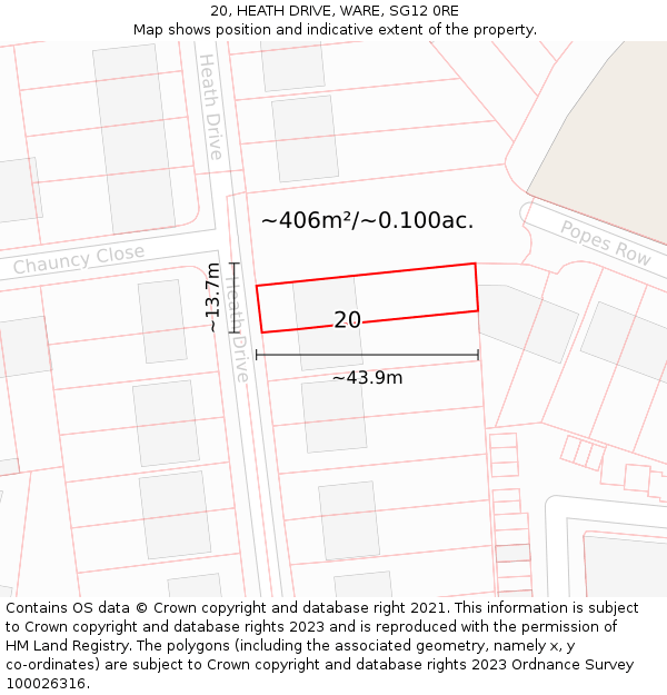 20, HEATH DRIVE, WARE, SG12 0RE: Plot and title map