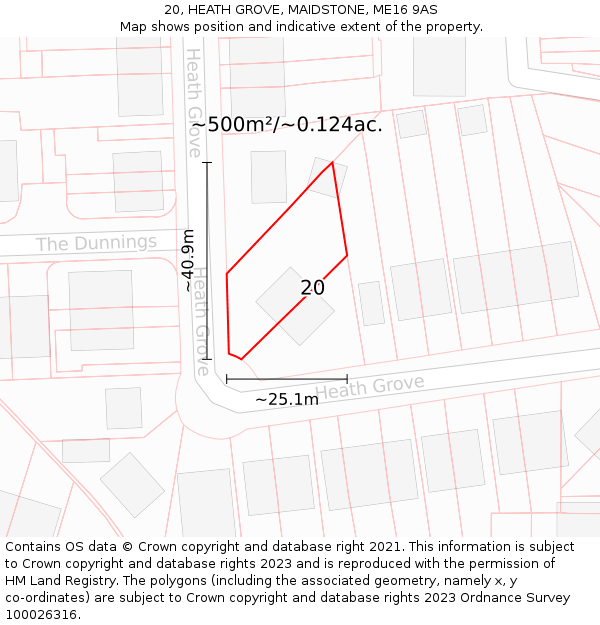 20, HEATH GROVE, MAIDSTONE, ME16 9AS: Plot and title map