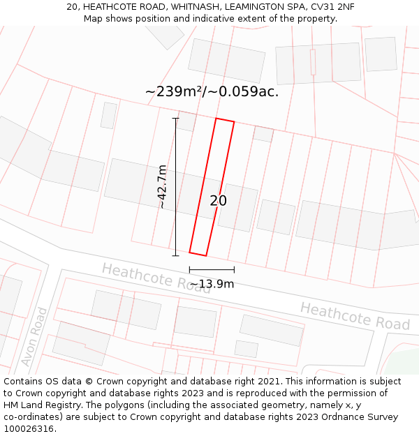 20, HEATHCOTE ROAD, WHITNASH, LEAMINGTON SPA, CV31 2NF: Plot and title map