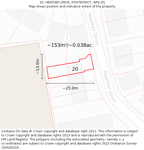20, HEATHER DRIVE, PONTEFRACT, WF8 2FJ: Plot and title map