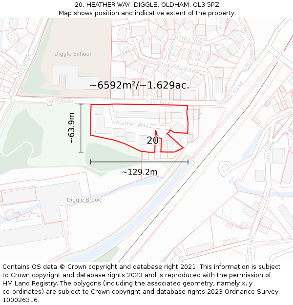 20, HEATHER WAY, DIGGLE, OLDHAM, OL3 5PZ: Plot and title map