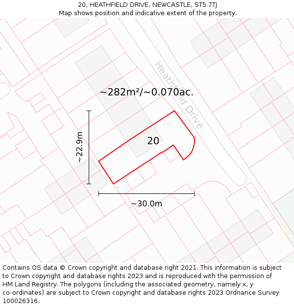 20, HEATHFIELD DRIVE, NEWCASTLE, ST5 7TJ: Plot and title map