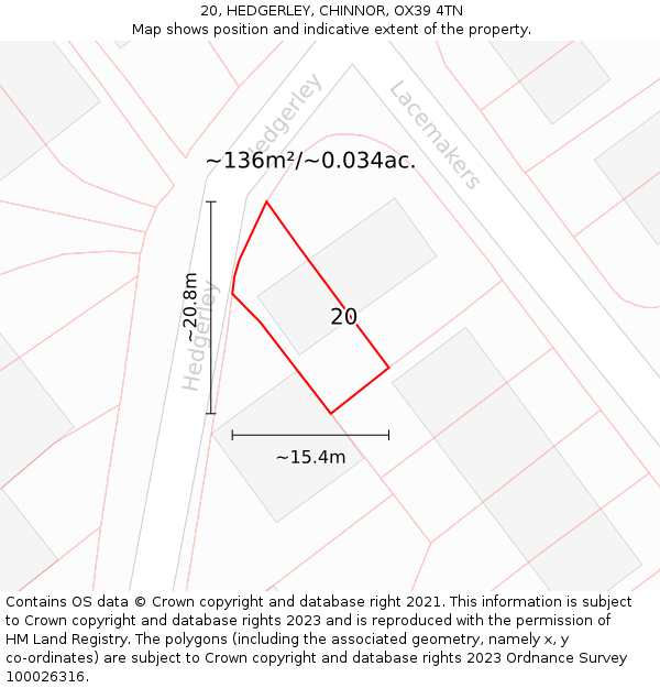 20, HEDGERLEY, CHINNOR, OX39 4TN: Plot and title map