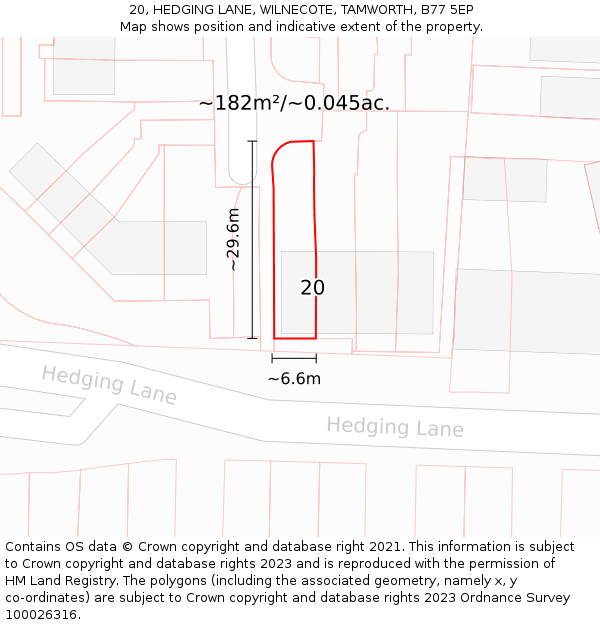 20, HEDGING LANE, WILNECOTE, TAMWORTH, B77 5EP: Plot and title map