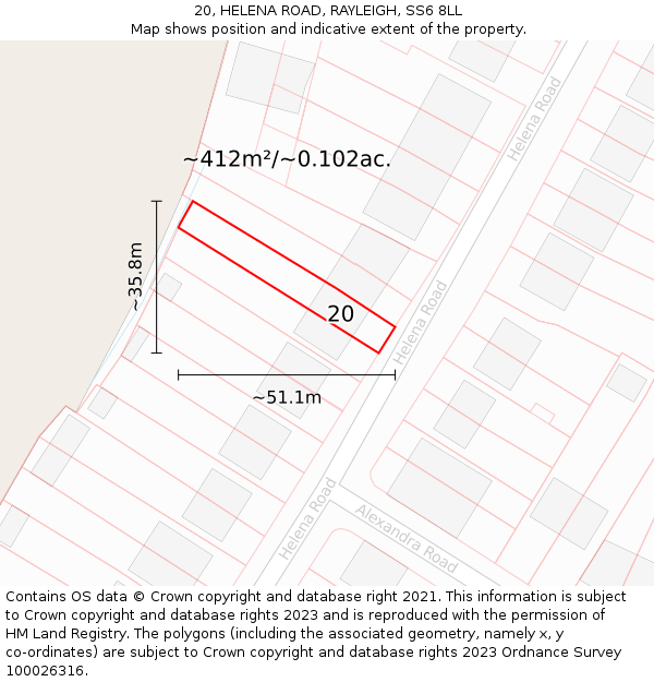 20, HELENA ROAD, RAYLEIGH, SS6 8LL: Plot and title map