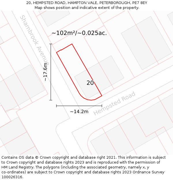 20, HEMPSTED ROAD, HAMPTON VALE, PETERBOROUGH, PE7 8EY: Plot and title map