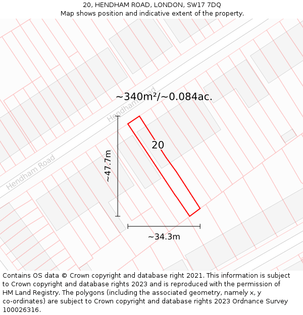 20, HENDHAM ROAD, LONDON, SW17 7DQ: Plot and title map