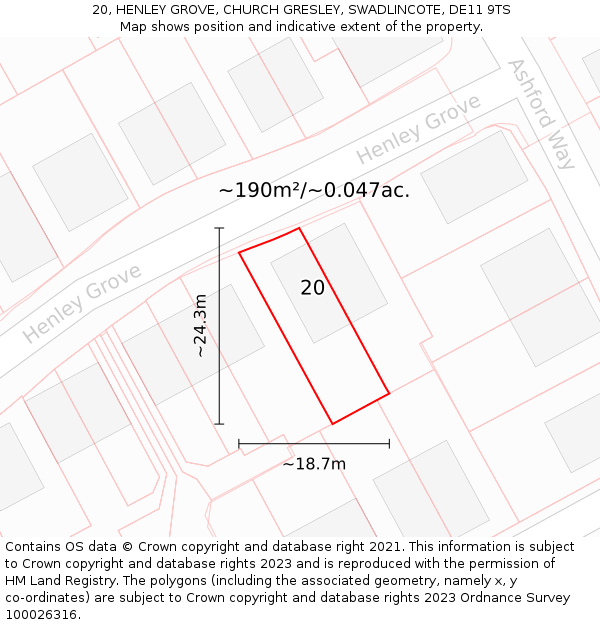 20, HENLEY GROVE, CHURCH GRESLEY, SWADLINCOTE, DE11 9TS: Plot and title map