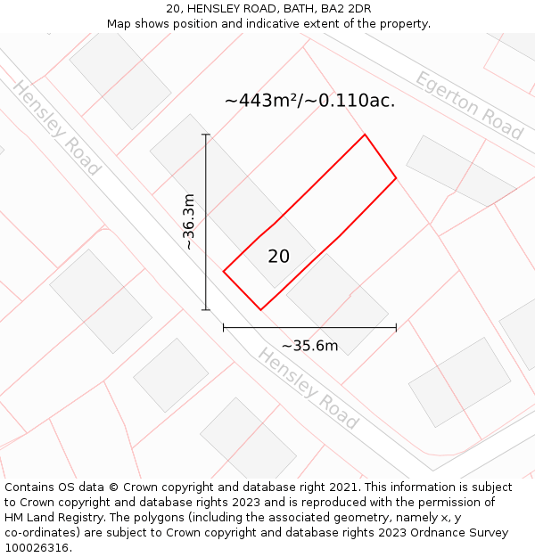 20, HENSLEY ROAD, BATH, BA2 2DR: Plot and title map