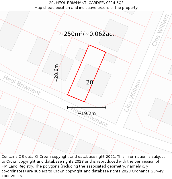 20, HEOL BRIWNANT, CARDIFF, CF14 6QF: Plot and title map