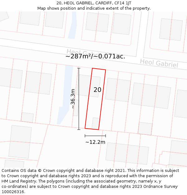 20, HEOL GABRIEL, CARDIFF, CF14 1JT: Plot and title map