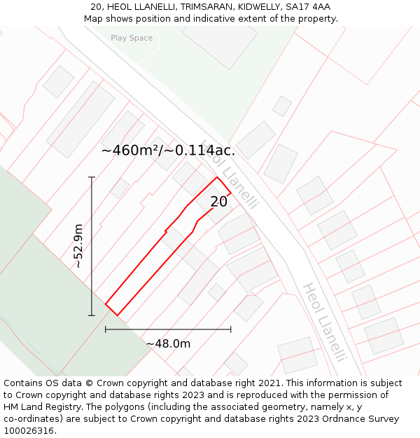 20, HEOL LLANELLI, TRIMSARAN, KIDWELLY, SA17 4AA: Plot and title map