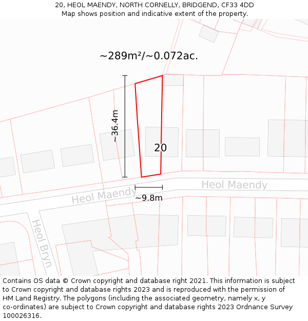 20, HEOL MAENDY, NORTH CORNELLY, BRIDGEND, CF33 4DD: Plot and title map