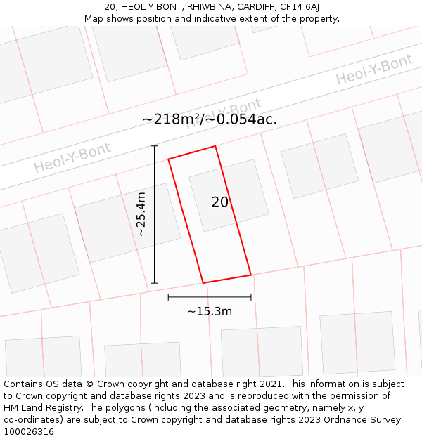 20, HEOL Y BONT, RHIWBINA, CARDIFF, CF14 6AJ: Plot and title map