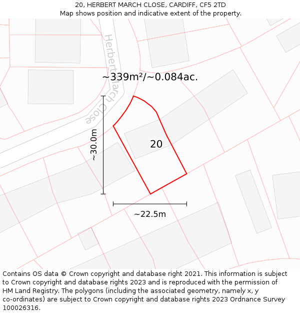 20, HERBERT MARCH CLOSE, CARDIFF, CF5 2TD: Plot and title map