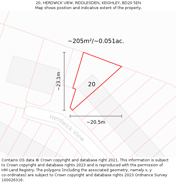 20, HERDWICK VIEW, RIDDLESDEN, KEIGHLEY, BD20 5EN: Plot and title map