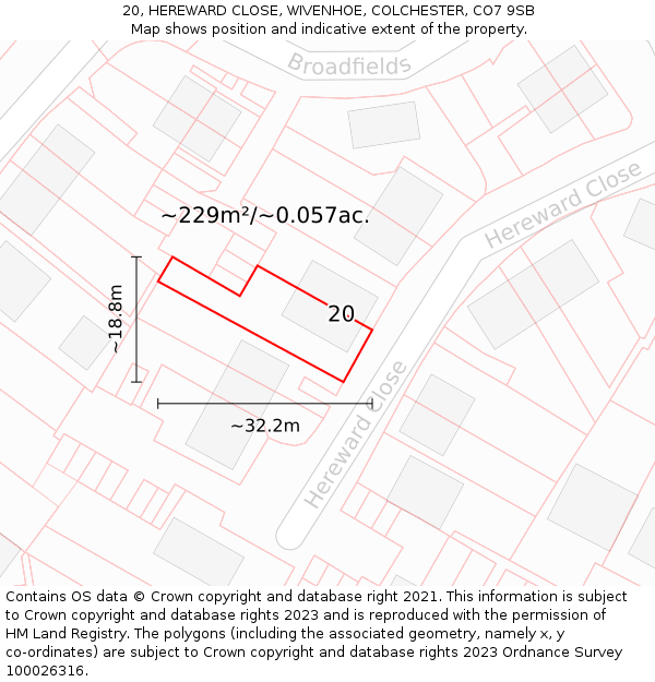 20, HEREWARD CLOSE, WIVENHOE, COLCHESTER, CO7 9SB: Plot and title map