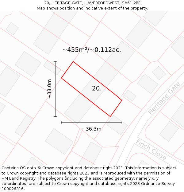 20, HERITAGE GATE, HAVERFORDWEST, SA61 2RF: Plot and title map