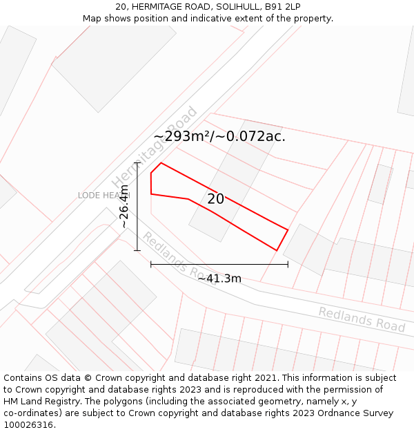 20, HERMITAGE ROAD, SOLIHULL, B91 2LP: Plot and title map