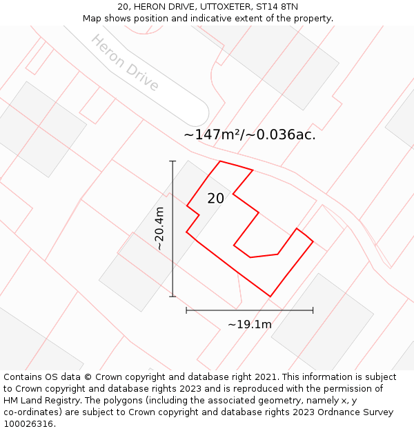 20, HERON DRIVE, UTTOXETER, ST14 8TN: Plot and title map