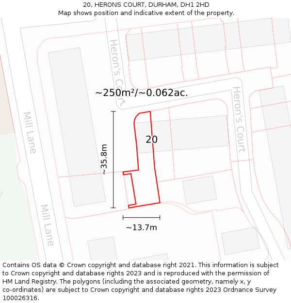 20, HERONS COURT, DURHAM, DH1 2HD: Plot and title map