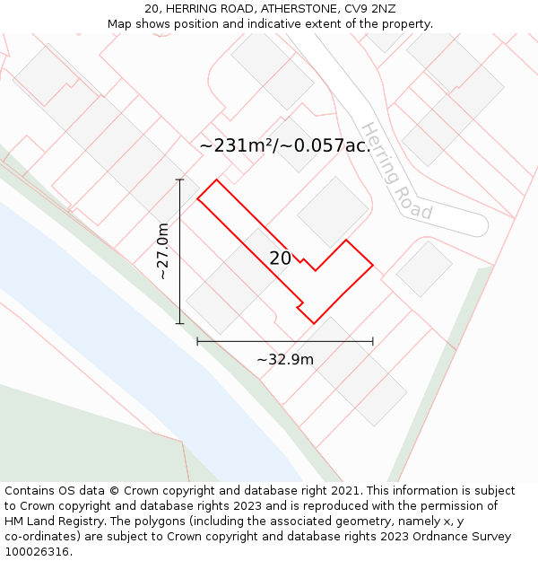 20, HERRING ROAD, ATHERSTONE, CV9 2NZ: Plot and title map