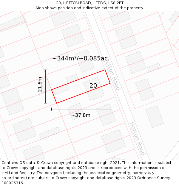 20, HETTON ROAD, LEEDS, LS8 2RT: Plot and title map