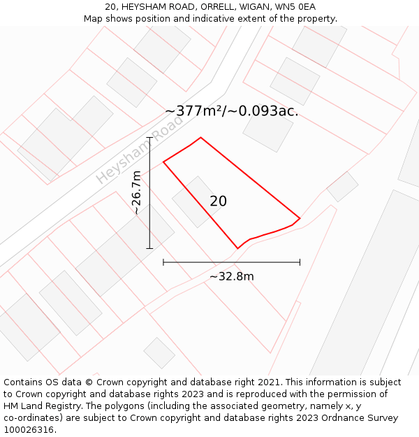 20, HEYSHAM ROAD, ORRELL, WIGAN, WN5 0EA: Plot and title map