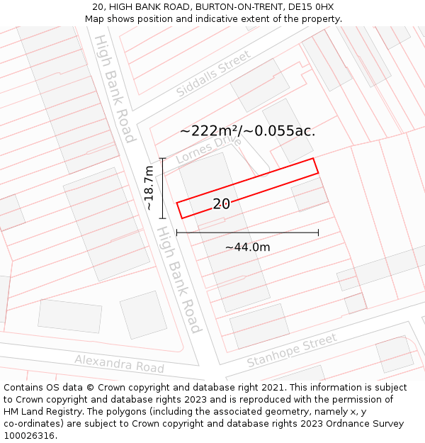 20, HIGH BANK ROAD, BURTON-ON-TRENT, DE15 0HX: Plot and title map