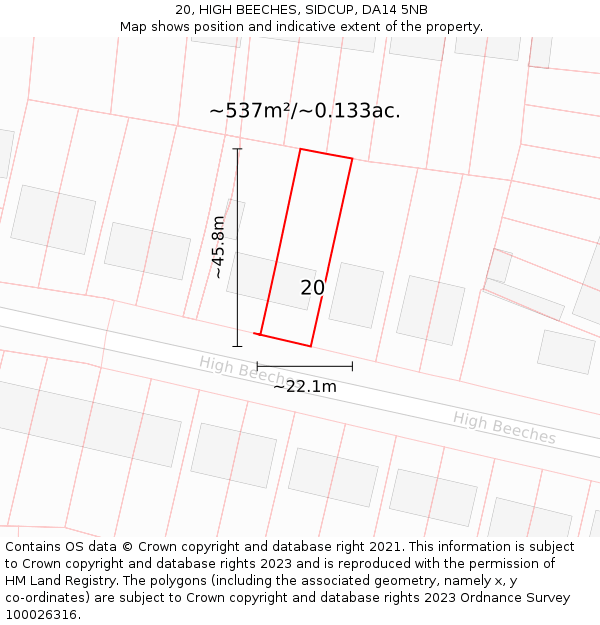 20, HIGH BEECHES, SIDCUP, DA14 5NB: Plot and title map