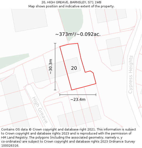 20, HIGH GREAVE, BARNSLEY, S71 1WB: Plot and title map
