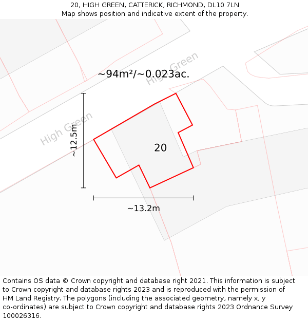 20, HIGH GREEN, CATTERICK, RICHMOND, DL10 7LN: Plot and title map