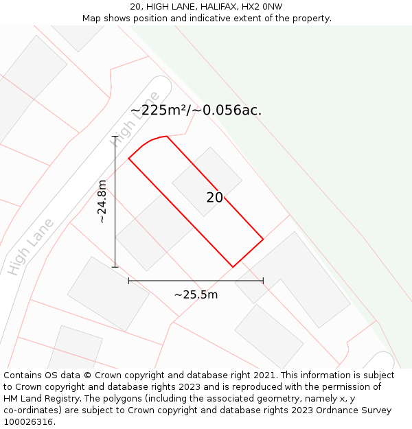 20, HIGH LANE, HALIFAX, HX2 0NW: Plot and title map
