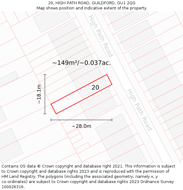 20, HIGH PATH ROAD, GUILDFORD, GU1 2QG: Plot and title map