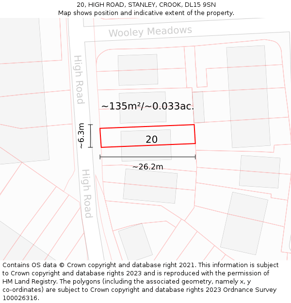 20, HIGH ROAD, STANLEY, CROOK, DL15 9SN: Plot and title map