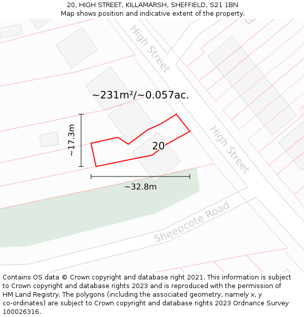 20, HIGH STREET, KILLAMARSH, SHEFFIELD, S21 1BN: Plot and title map