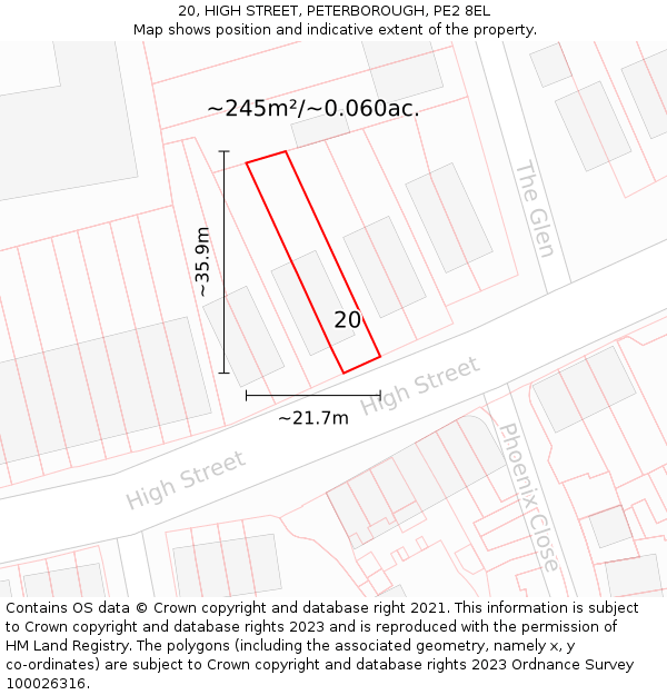 20, HIGH STREET, PETERBOROUGH, PE2 8EL: Plot and title map