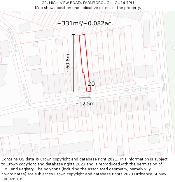 20, HIGH VIEW ROAD, FARNBOROUGH, GU14 7PU: Plot and title map