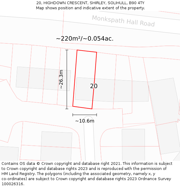 20, HIGHDOWN CRESCENT, SHIRLEY, SOLIHULL, B90 4TY: Plot and title map