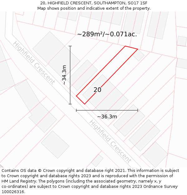 20, HIGHFIELD CRESCENT, SOUTHAMPTON, SO17 1SF: Plot and title map