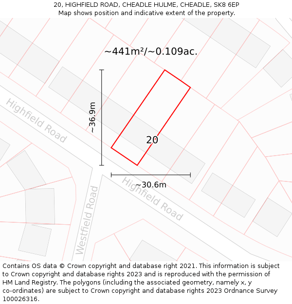 20, HIGHFIELD ROAD, CHEADLE HULME, CHEADLE, SK8 6EP: Plot and title map