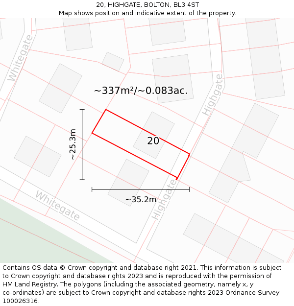 20, HIGHGATE, BOLTON, BL3 4ST: Plot and title map